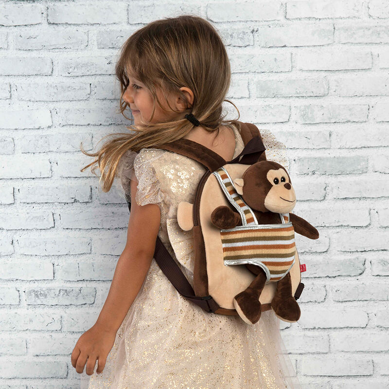 Max Monkey reversible backpack with plush toy 25cm