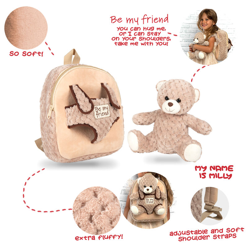 Milly Bear backpack with plush toy 26cm